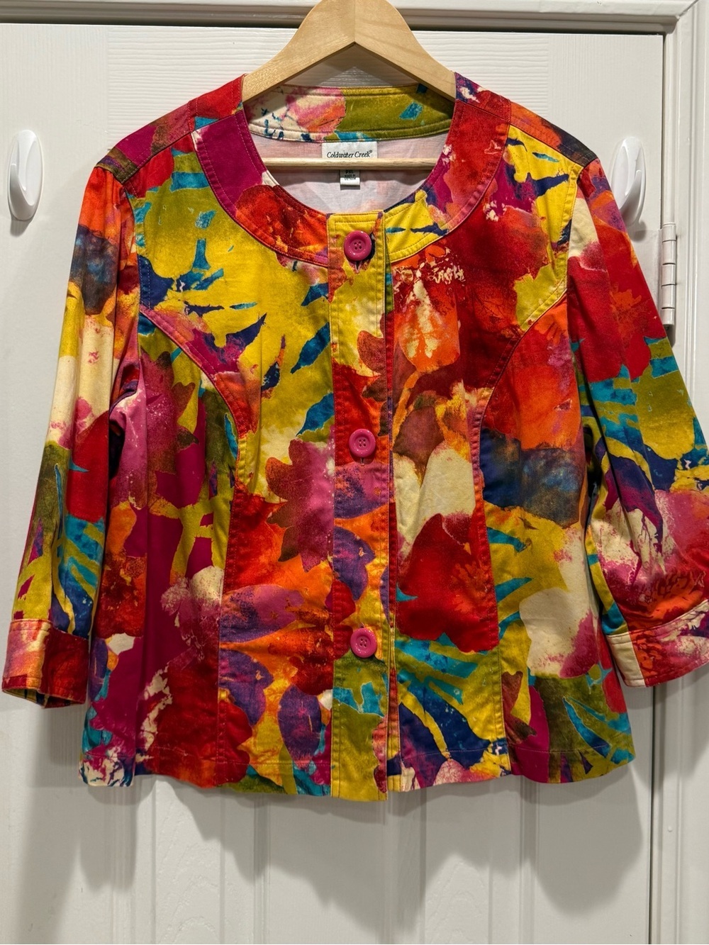 Coldwater Creek Jacket Blazer Women's PXL Artsy Art To Wear Lagenlook Colorful